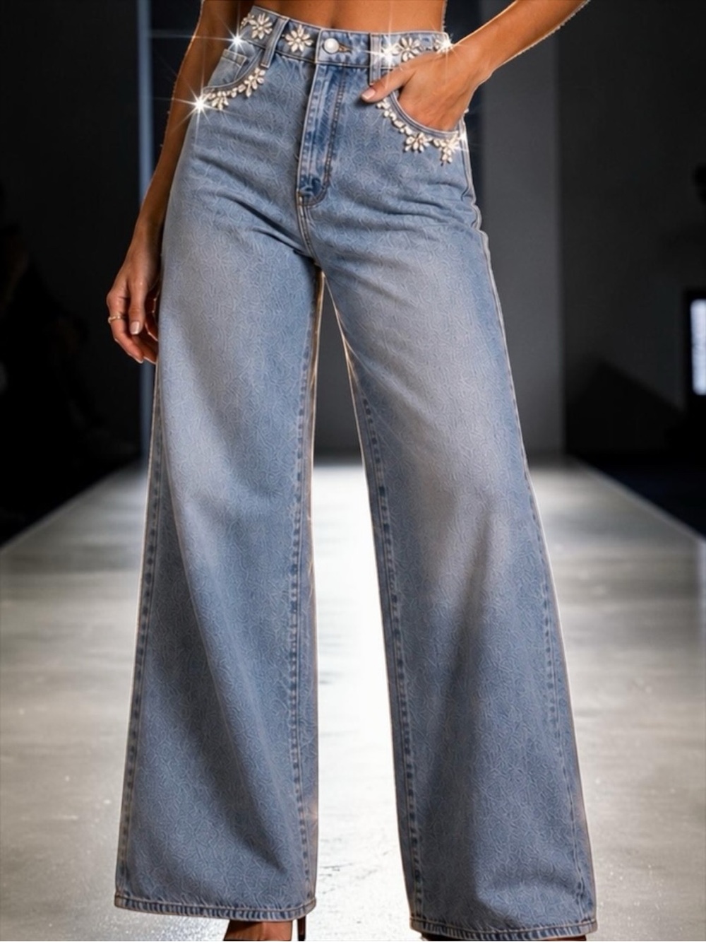 BLANKNYC Franklin Ribcage Wide Leg Crystal Embellished  High Rise Jeans 27 NWT